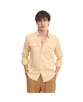 Campus Sutra Men's Pale Yellow Heathered Utility Shirt