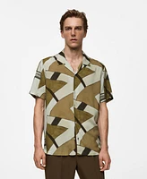 Mango Men's Bowling Collar Printed Flowing Shirt