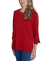 Alfred Dunner Petite Harvest Moon Spliced Solid Textured Crewneck Top