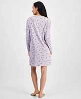 Charter Club Women's Cotton Printed Long Sleeve Henley Sleepshirt, Created for Macy's