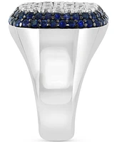 Effy Men's White Zircon (1-7/8 ct. t.w.) & Blue Sapphire (1-3/8 ct. t.w.) Square Statement Ring in Sterling Silver