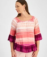 Style & Co Petite Dainty Flower Printed Flutter-Sleeve Top, Created for Macy's