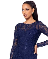 Betsy & Adam Women's Sequined Lace Long-Sleeve Gown