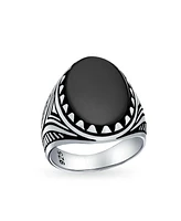 Bling Jewelry Natural Black Onyx Oval Cabochon Western Claw Ring Sterling Silver