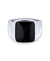 Bling Jewelry Classic Traditional Natural Black Onyx Rectangle Signet Ring Sterling