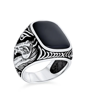 Bling Jewelry Natural Black Onyx Equestrian Stallion Horse Ring Sterling Silver