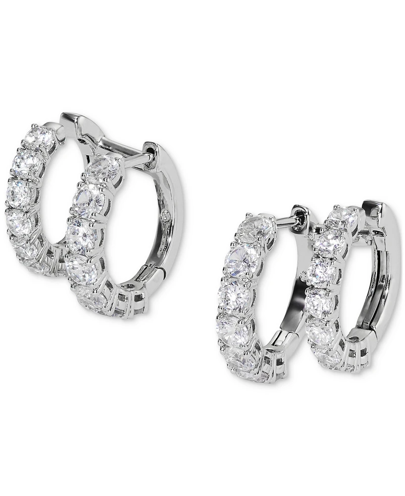 Eliot Danori Silver-Tone Cubic Zirconia Small Linked Hoop Earrings, 0.63", Created for Macy's