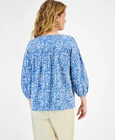 Style & Co Women's Cotton Printed Knit Peasant Top, Created for Macy's