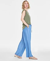 On 34th Women's Chambray Drawstring Wide-Leg Pants, Created for Macy's