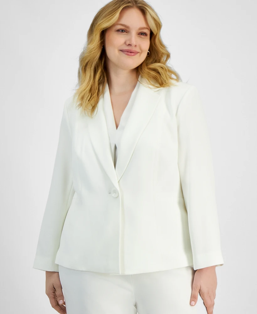 Kasper Plus Stretch Crepe One-Button Blazer