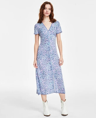 Lucky Brand Women's Lace-Trim Floral Midi Dress