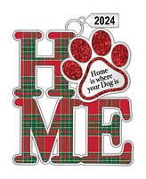 Ganz Sentiment Ornament Home with Paw Print Charm 'Home is Where your Dog Is', 2.84" - Green, Red, Silver