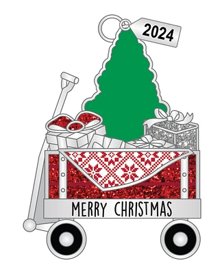 Ganz Sentiment Ornament Wagon with Tree Gifts 'Merry Christmas' with Dated 2024 Charm, 3.16"