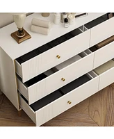 Homsee White Wooden Storage Cabinet Bedside Chest with 6-Drawer