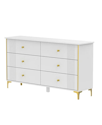 Homsee White Wooden Storage Cabinet Bedside Chest with 6-Drawer