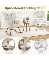 Costway Linen Nursery Rocking Chair with High Backrest Padded Armrests & Seat for Nursery Dark Grey