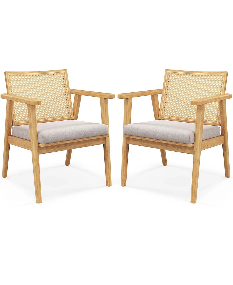 Costway Mid Century Modern Accent Chairs Set of with Breathable Rattan Back Dining Room