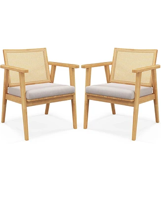 Costway Mid Century Modern Accent Chairs Set of with Breathable Rattan Back Dining Room