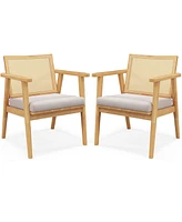 Costway Mid Century Modern Accent Chairs Set of with Breathable Rattan Back Dining Room