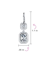 Bling Jewelry Deco Style Cubic Zirconia Cz Halo Emerald Cut Cz Lever back Drop Earrings For Women .925 Sterling Silver