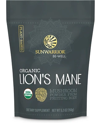 Sunwarrior Be Well Organic Lion's Mane Powder, Plant-Based Mushroom Powder from Fruiting Body, Sunwarrior, 150g