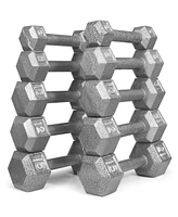 HolaHatha 5, 8, 10, 12 & 15 lb Cast Iron Dumbbell Free Hand Weight Set with Rack