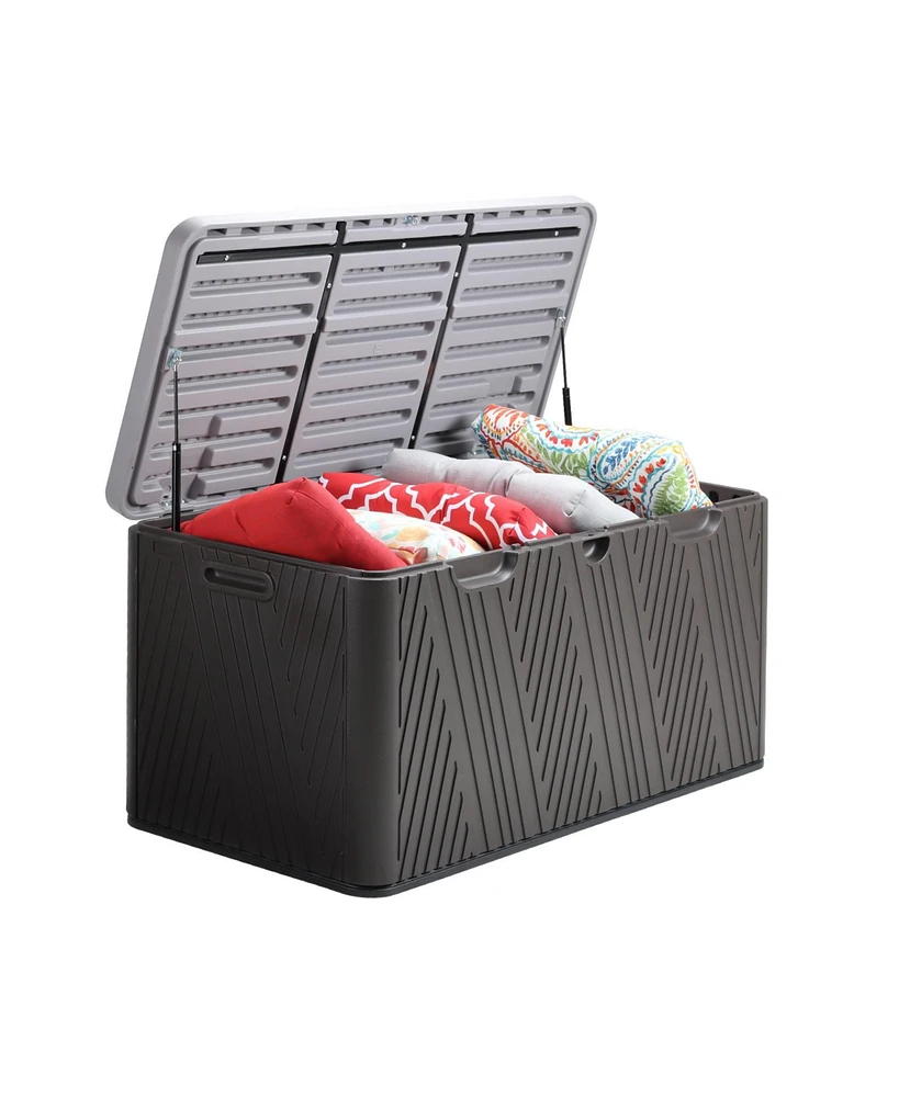 Aoodor 85 Gallon Deck Box, Lockable Storage Uv Resistant Container with Hydraulic Rods for Patio Furniture Outdoor Cushions, Garden Tools and Sports E