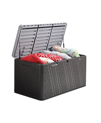 Aoodor 85 Gallon Deck Box, Lockable Storage Uv Resistant Container with Hydraulic Rods for Patio Furniture Outdoor Cushions, Garden Tools and Sports E