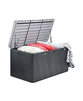 Aoodor 71 Gallon Deck Box, Lockable Storage Uv Resistant Container with Hydraulic Rods for Patio Furniture Outdoor Cushions, Garden Tools and Sports E