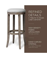 Maven Lane Eva Bar Stool in Reclaimed Oak Finish w/ Ash Grey Fabric Upholstery