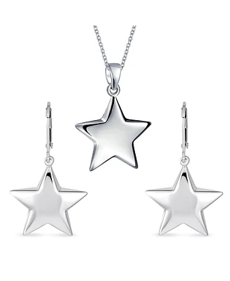 Bling Jewelry Initial American Patriotic Celestial Rock Star Jewelry Set Puff Star Dangle Pendant Earrings For Women Graduation .925 Sterling Silver