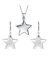 Bling Jewelry Initial American Patriotic Celestial Rock Star Jewelry Set Puff Star Dangle Pendant Earrings For Women Graduation .925 Sterling Silver