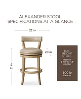 Maven Lane Alexander Bar Stool, Weathered Oak Finish w/ Avanti Bone Leather