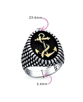 Bling Jewelry Large Rope Anchor Signet Ring Checker Board Black .925 Silver