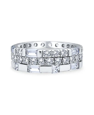 Bling Jewelry Stacking Cubic Zirconia Baguette Eternity Band Ring Set .925 Sterling