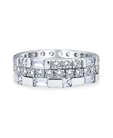 Bling Jewelry Stacking Cubic Zirconia Baguette Eternity Band Ring Set .925 Sterling