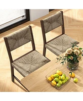 Gymax Wooden Dining Chair Set of 2 w/ Natural Weave Seagrass Rattan Backrest & Seat