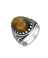 Bling Jewelry Natural Brown Tiger Eye Oval Cabochon Western Claw Ring Sterling Silver