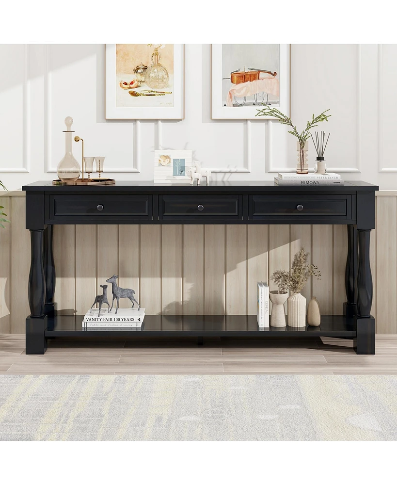 Slickblue 63'' Long Console Table with Drawers and Shelf – Perfect for Entryway, Hallway, or Living Room