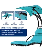 Slickblue Hanging Chaise Lounger with Removable Canopy Stylish Outdoor Seating for Relaxation