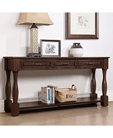 Slickblue 63inch Long Wood Console Table with 3 Drawers and 1 Bottom Shelf for Entryway Hallway Easy Assembly Extra-thick Sofa