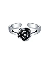 Bling Jewelry Black Rose Flower Shape Midi Split Band Toe Ring 925 Silver Sterling