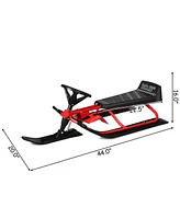 Sugift Kids Snow Sled with Steering Wheel and Double Brakes Pull Rope-Red