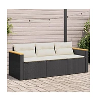 vidaXL Patio Sofa with Cushions 3-Seater Poly Rattan