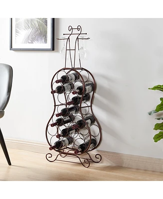 Kings Brand Furniture Cello-Shaped 19-Bottle Bronze Metal Wine Rack