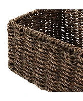 Casafield Bathroom Storage Baskets - Set of 2, Natural Water Hyacinth, 15.75" W x 11.25" D 3.25" H, Woven Toilet Paper, Tissue, Shelving Bins