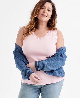 Style & Co Plus Size Lace-Trimmed Tank Top, Exclusively at Macy's