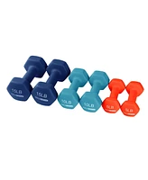 HolaHatha 5, 10, and 15 Pound Neoprene Dumbbell Weight Set with Storage Rack