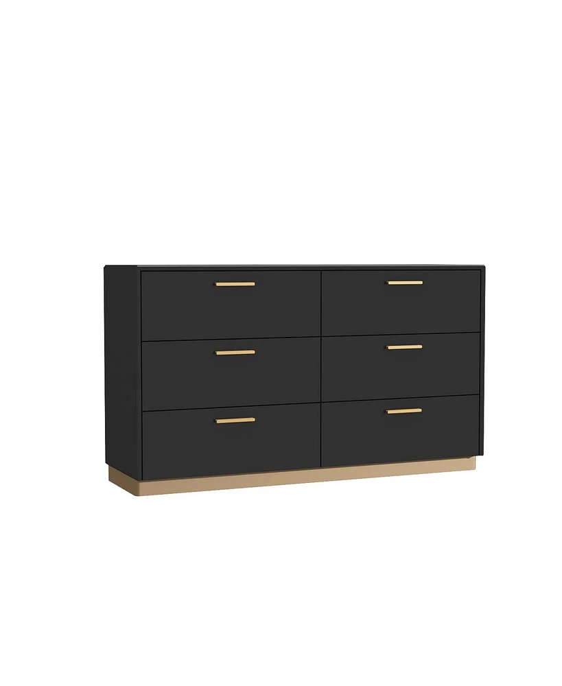 Homsee Black High Gloss Storage Organizer with 6 Mirrored Drawers