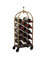 Kings Brand Furniture Luggage Cart Wine Rack, Freestanding Floor Metal Wine Rack, Wine Bottle Holders Stands (Gold/Black)